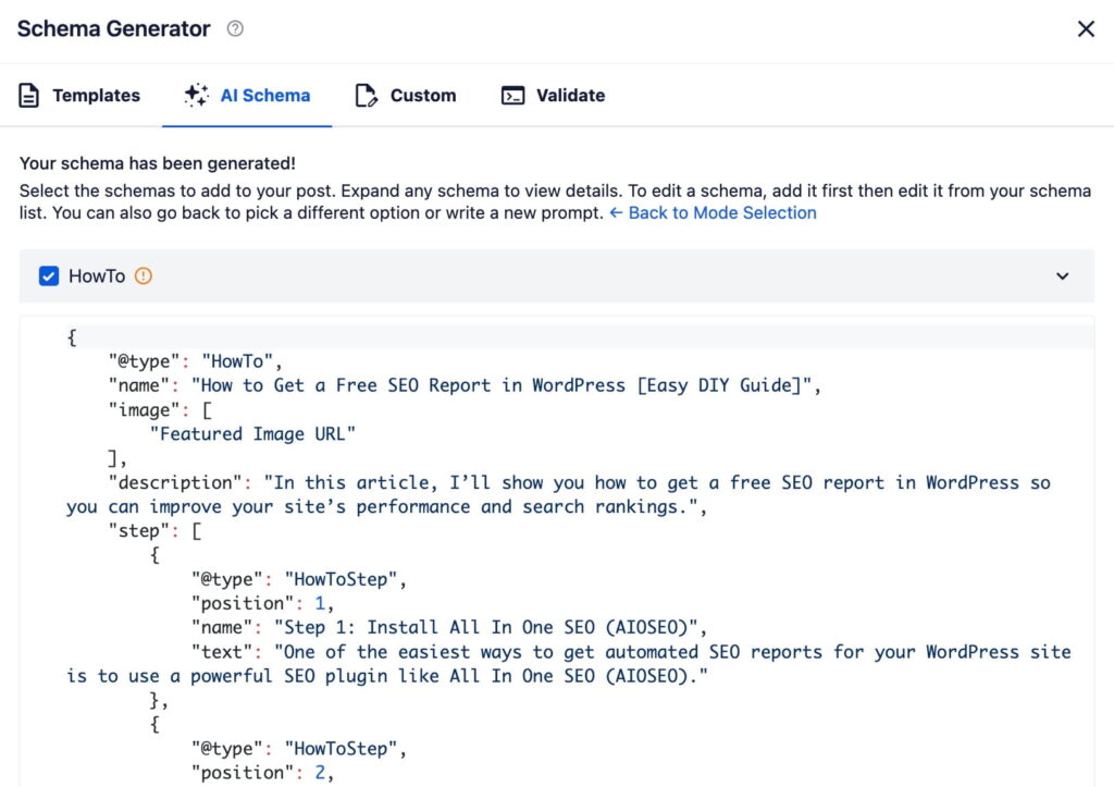 HowTo Schema Markup HowTo schema markup shown in code.