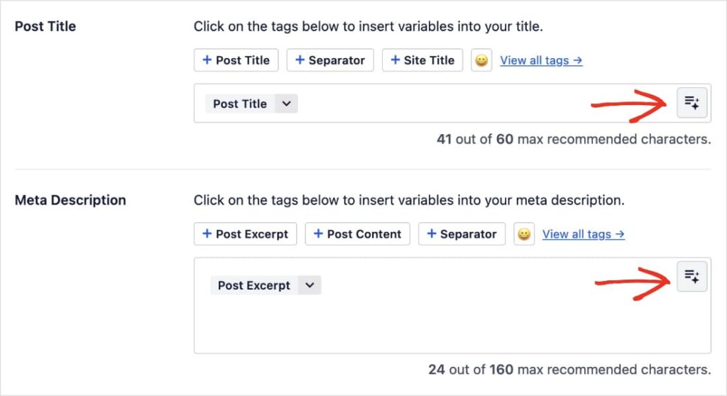 Generate post tiles and meta descriptions with AI.