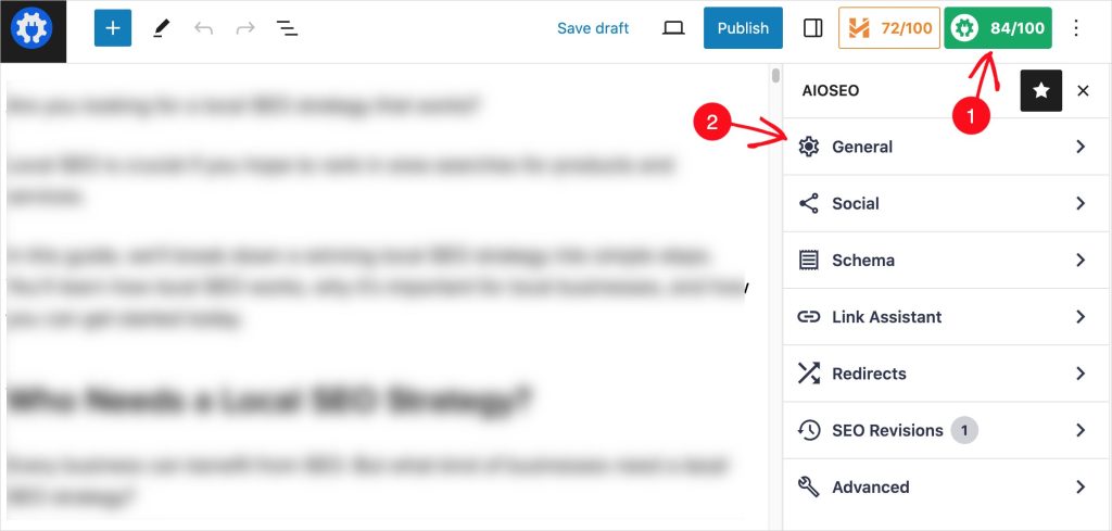 aioseo sidebar in wordpress on-page seo