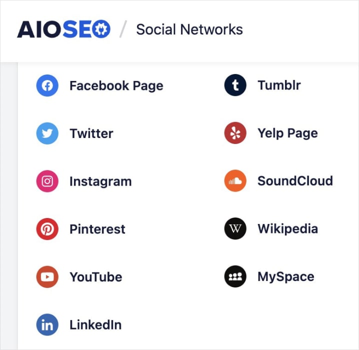 Available social media networks that integrate with All in One SEO.