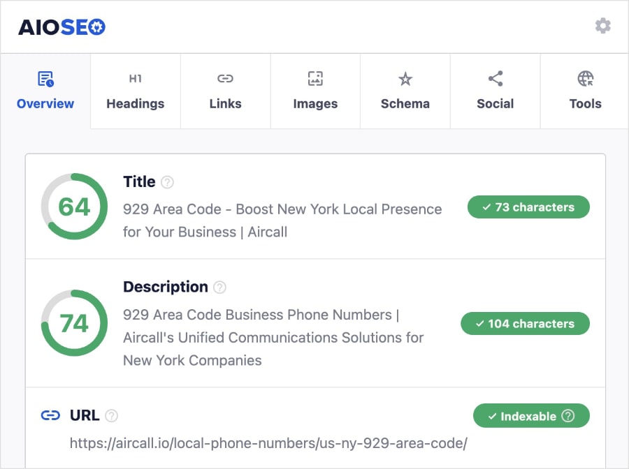 Aircall metadata and URL slug.