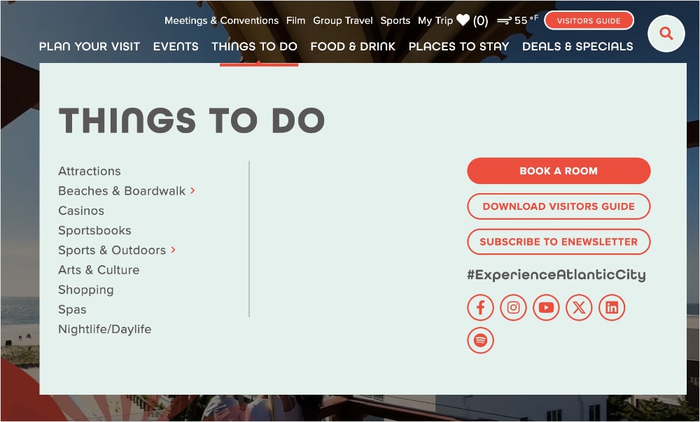 Things to Do subfolder on Visit Atlantic City's website.