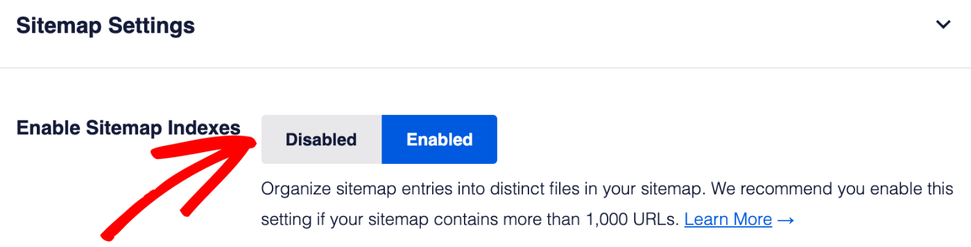 Habilitar la opción Índices de mapas del sitio en All in One SEO