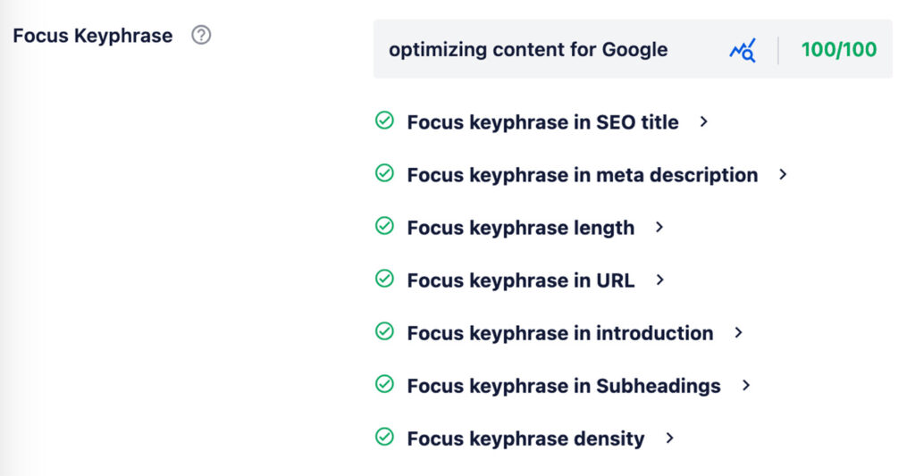 Focus keyphrase checklist from TruSEO.