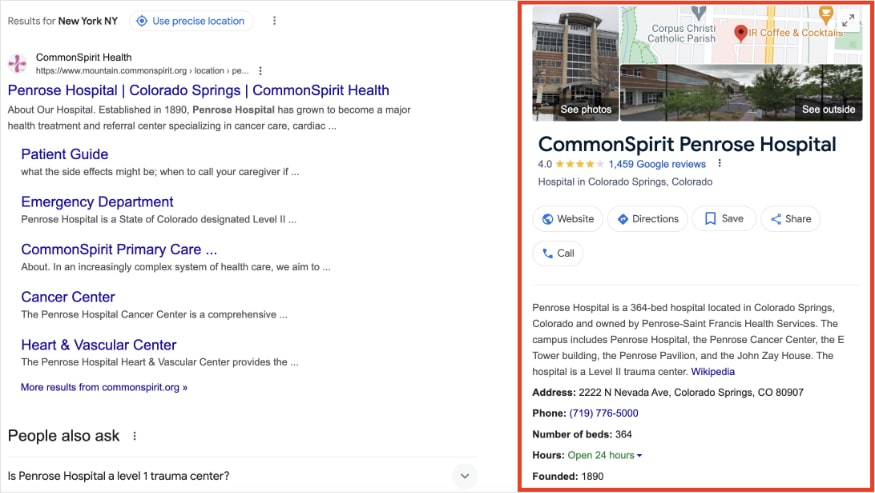 Google Business profile in search results.