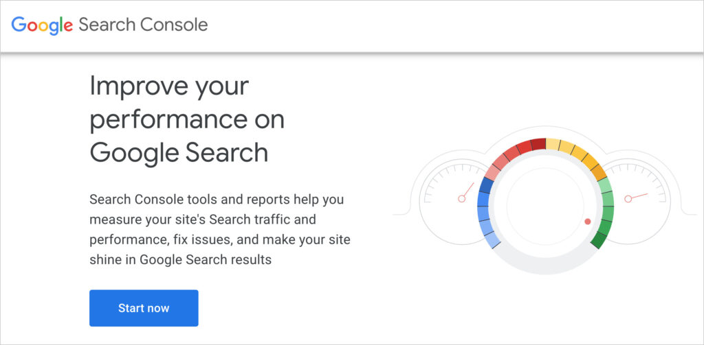 página de inicio de google search console