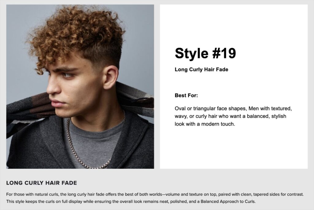 Image SEO Example Screenshot of The Shave Club blog post for a long curly hair fade.