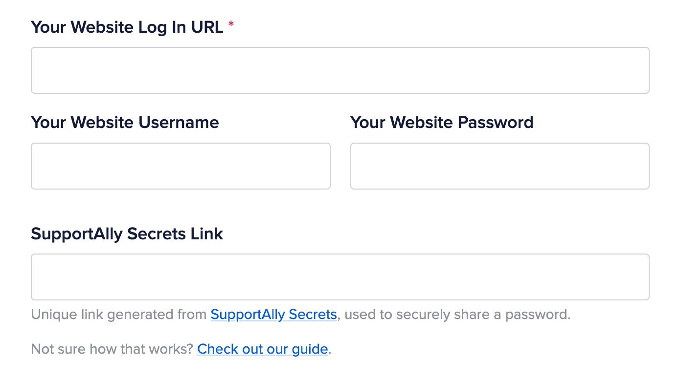 Login details fields in the Support form on aioseo.com