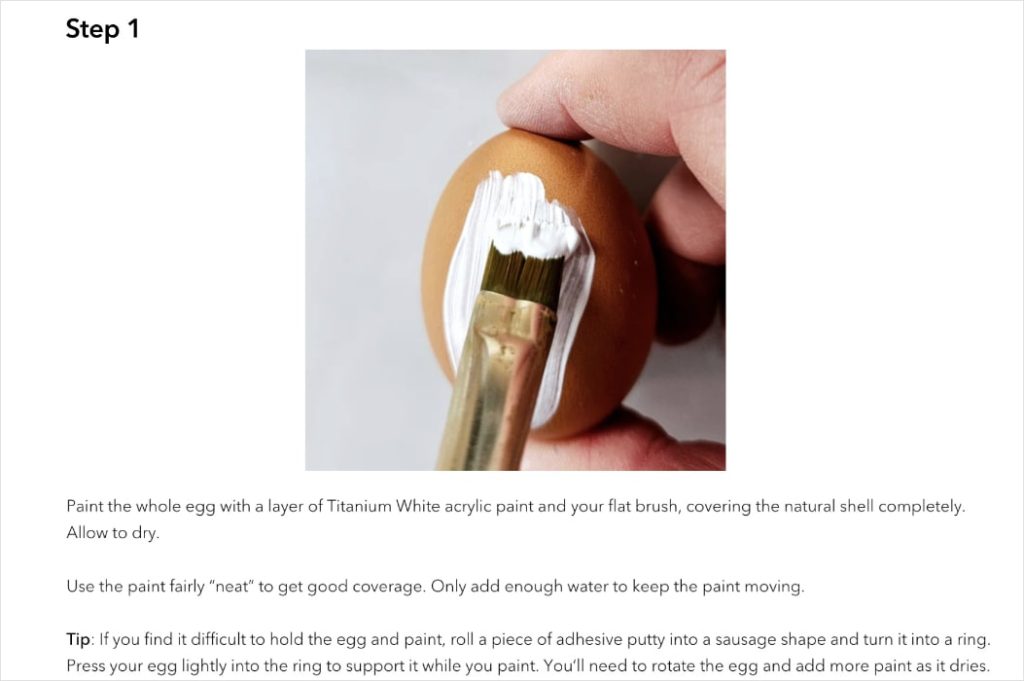 Screenshot of a Castle Arts' blog post that shows a how-to step with an original image and artist tip.