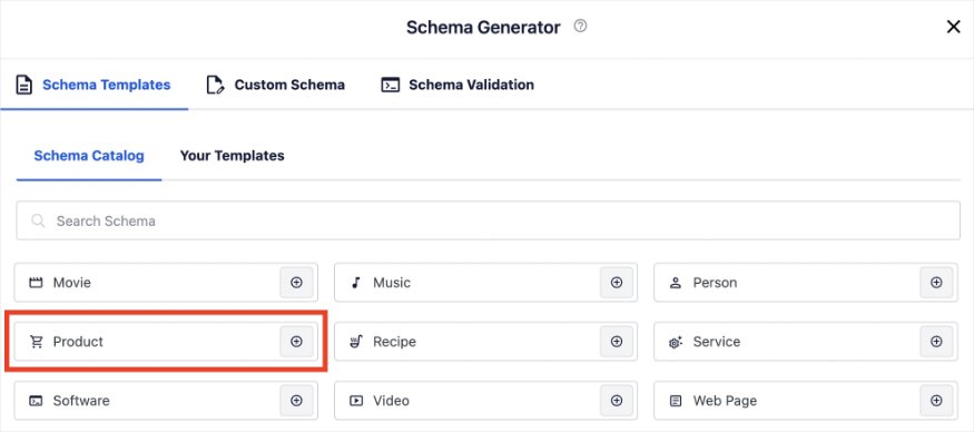 Product schema in the AIOSEO Schema Generator.