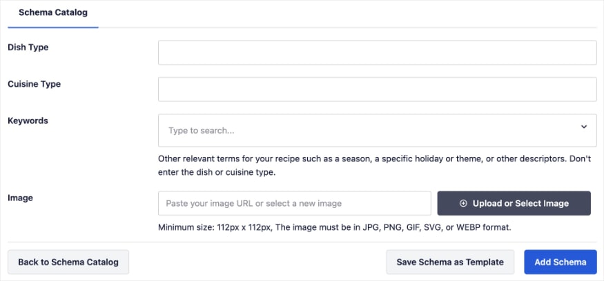 Recipe Schema Settings Recipe schema settings in WordPress.