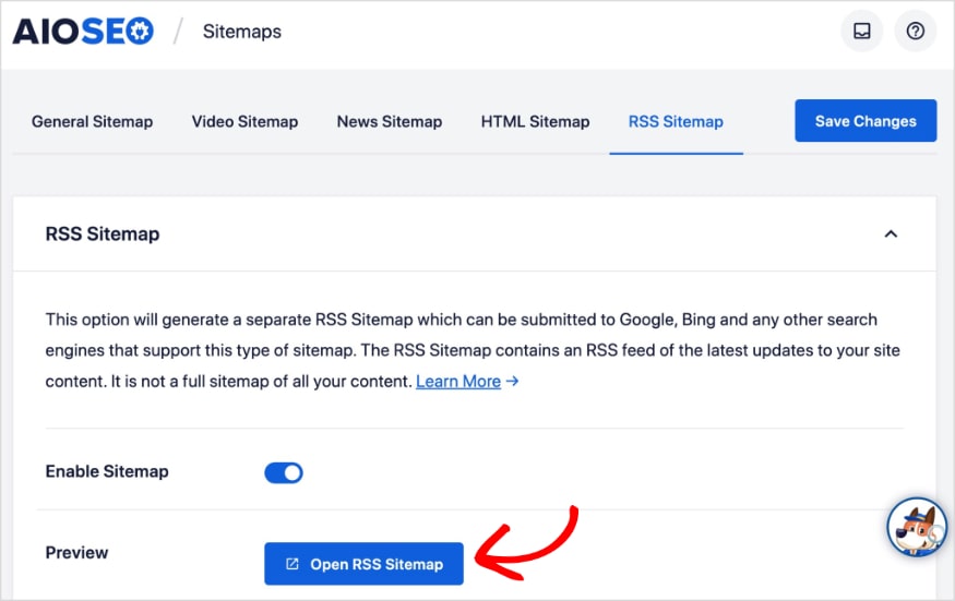 RSS sitemaps in AIOSEO.