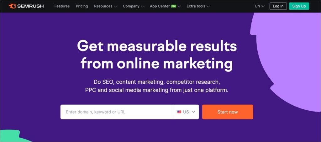 Semrush home page.
