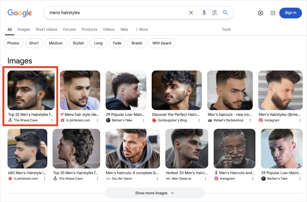 Google Image Pack The Shave Cave is the first result in the Google Image Pack for the query mens hairstyles.