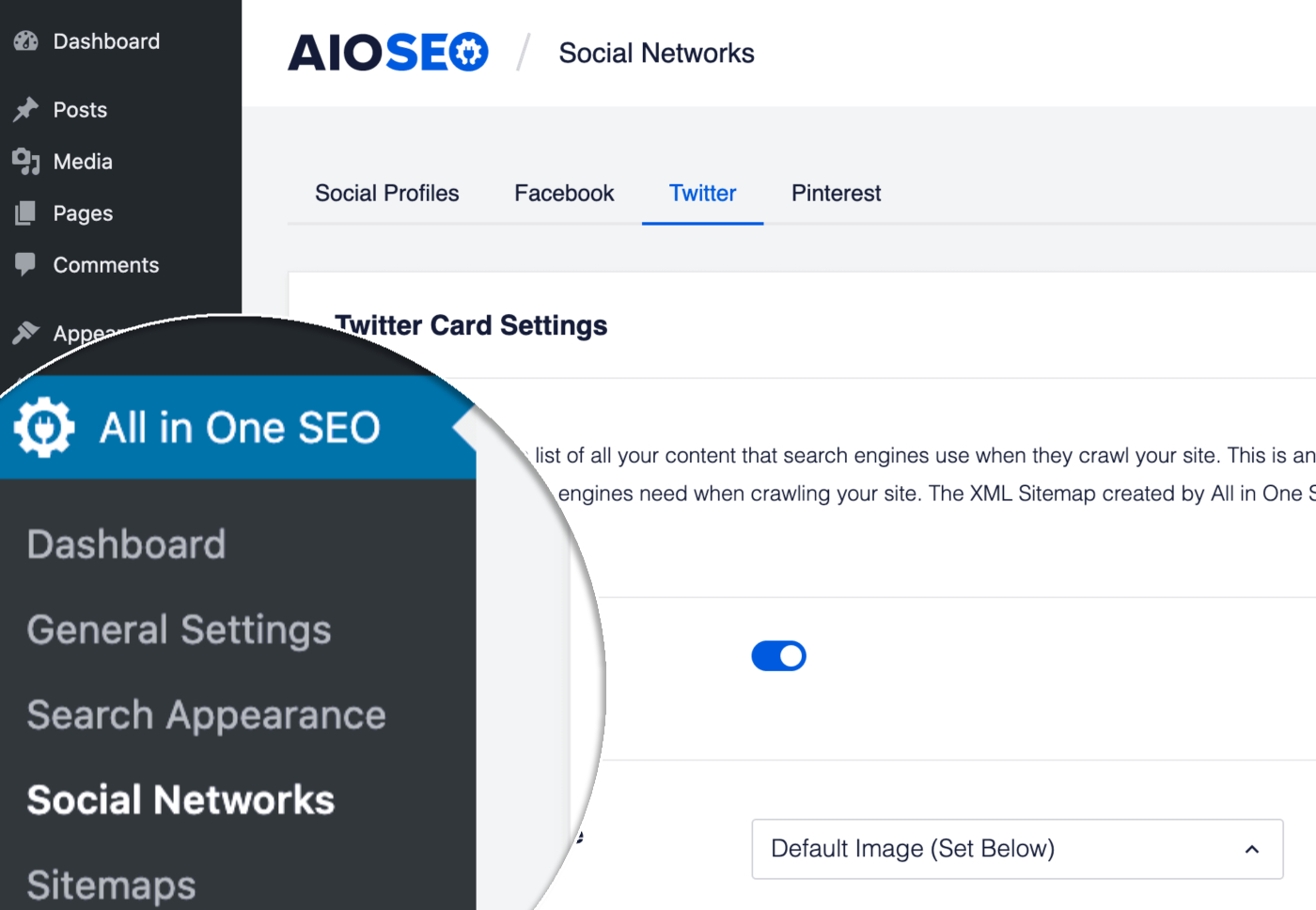 Elemento de menú Redes sociales en All in One SEO