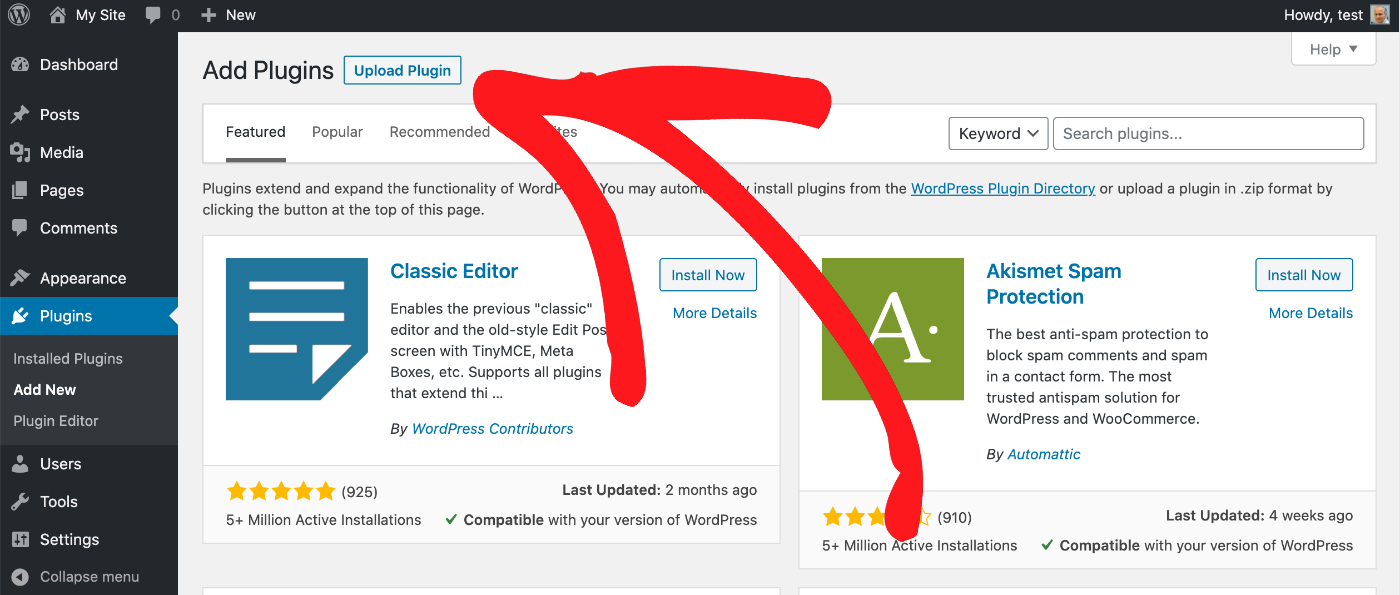 Botón Subir plugin en WordPress