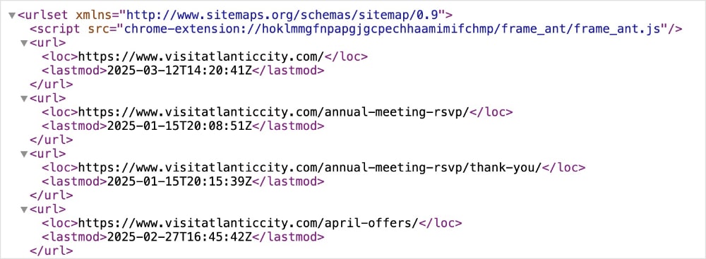 XML sitemap of visitatlanticcity.com.