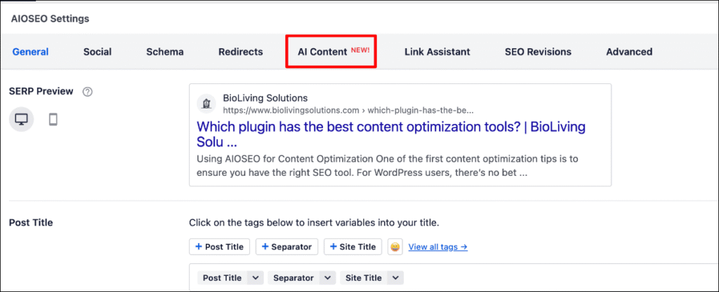 AI Content in WordPress editor