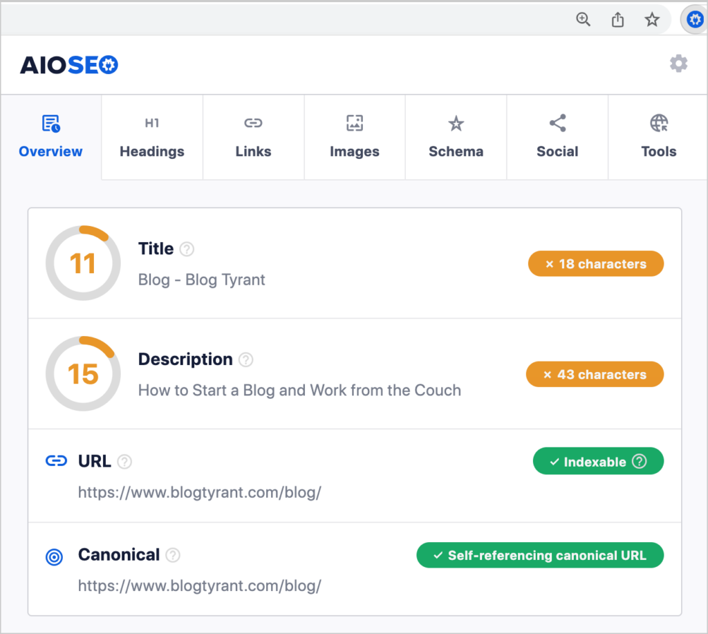 aioseo analyzer interface