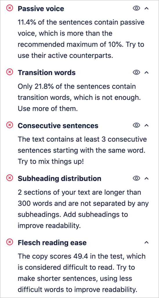 aioseo readability recommendations