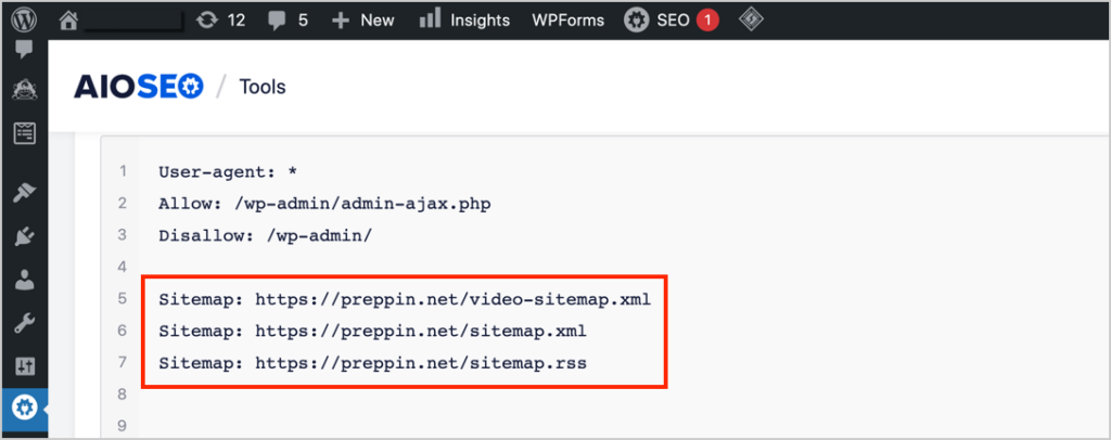editor de robots txt de aioseo