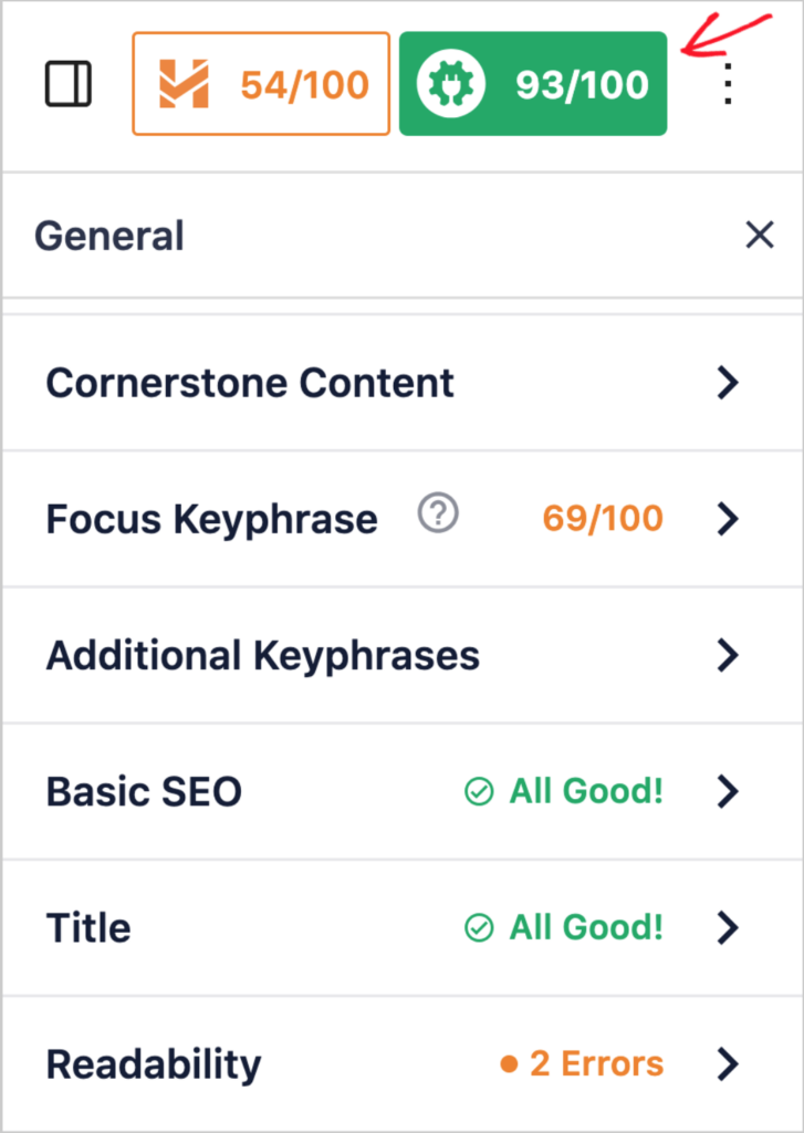 TruSEO score has an integrated keyword density checker tool and on-page SEO checks.