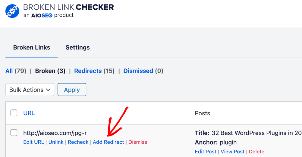 Add redirect option in the Broken Link Checker.