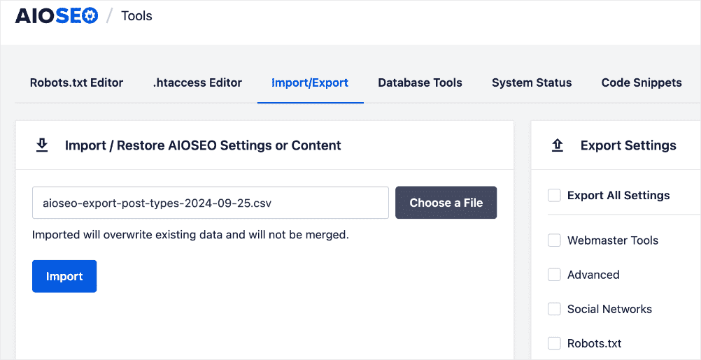 Importing SEO data in bulk.