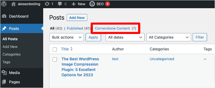 Cornerstone Content post list filter.