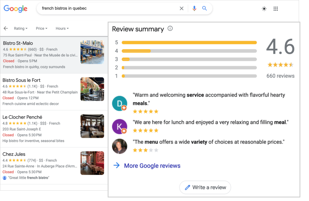 google reviews example