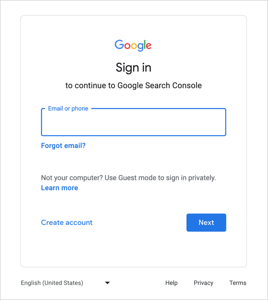 inicio de sesión de google search console