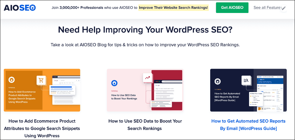A snapshot of an example of internal links on the homepage pointing to high-value content