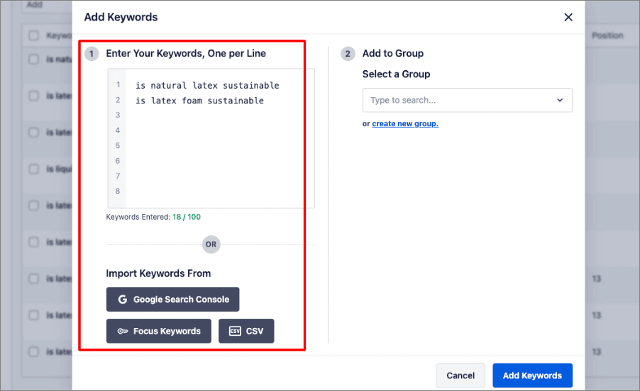 Ways of adding keywords to track