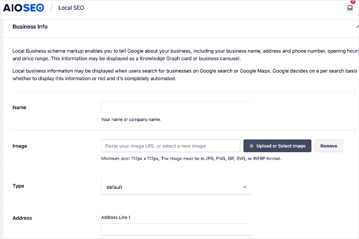 You can add business information like name, logo (image), business type, and address.