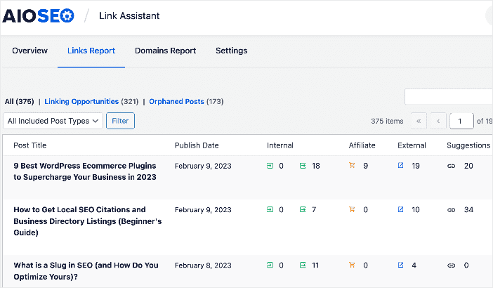 AIOSEO's Links Report AIOSEO's Links Report