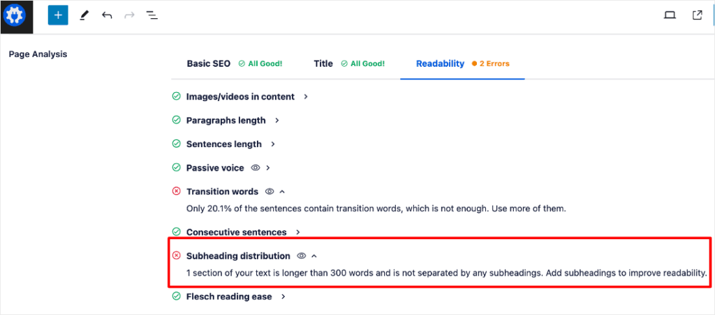 AIOSEO subheading distribution recommendation. AIOSEO subheading distribution recommendation.