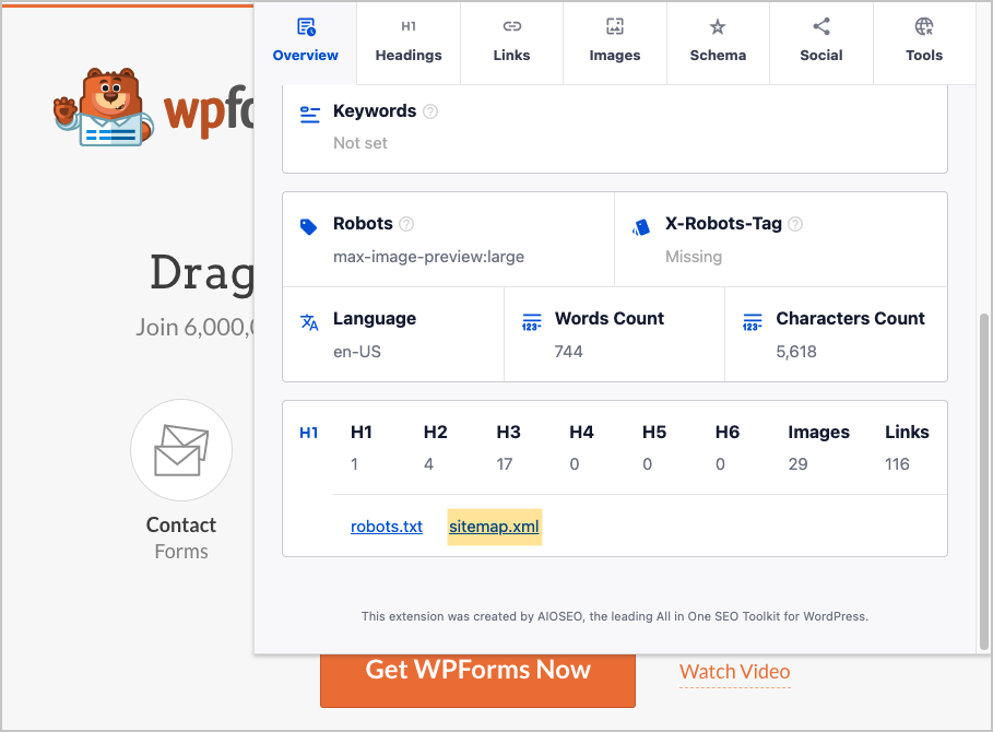 wpforms sitemap check