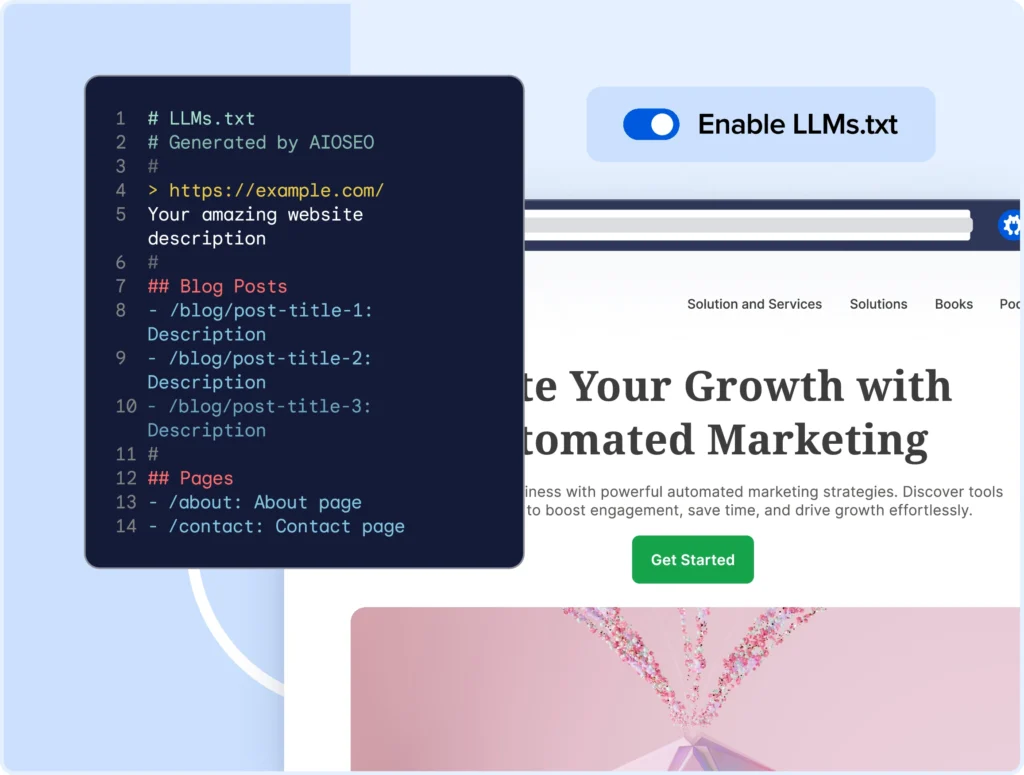 El Generador de LLMs. crea automáticamente los archivos llm.txt y llms-full.txt para ti.
