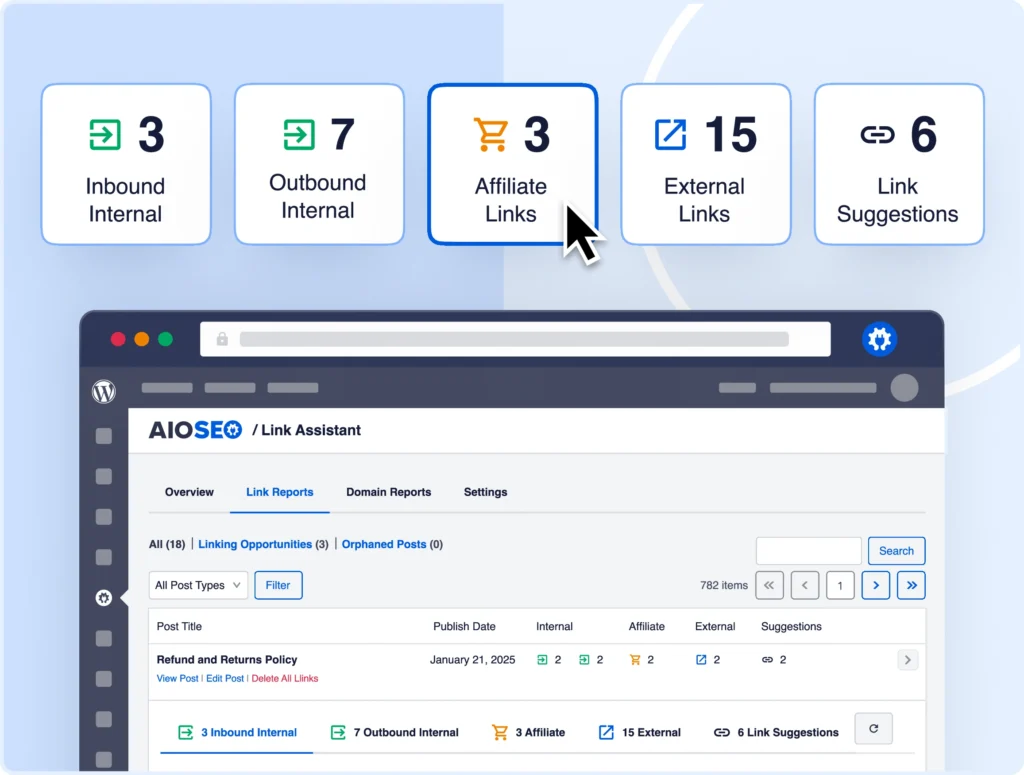 Add internal links with a single click.