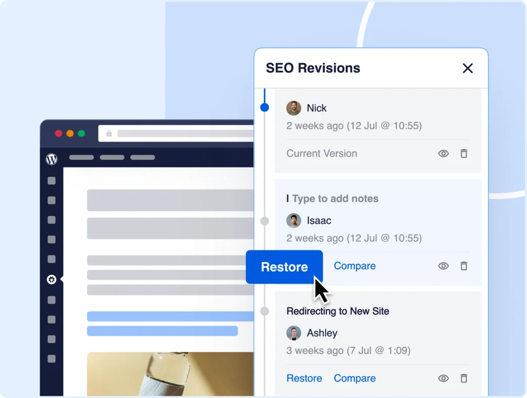 Restore your SEO settings in just 1 click.