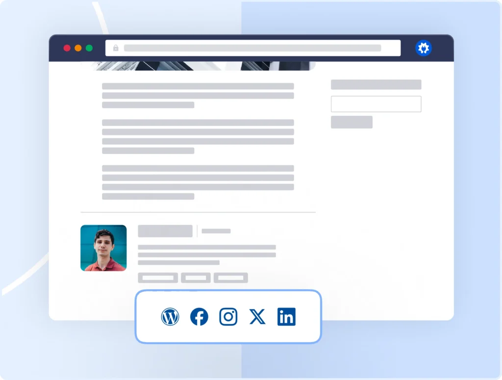 Agregue perfiles de redes sociales a las biografías de sus autores.