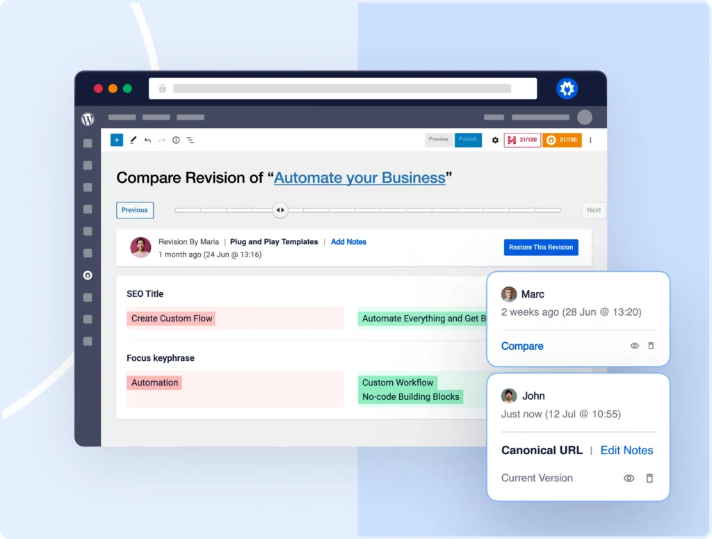 Compare SEO versions to see exactly what changed.