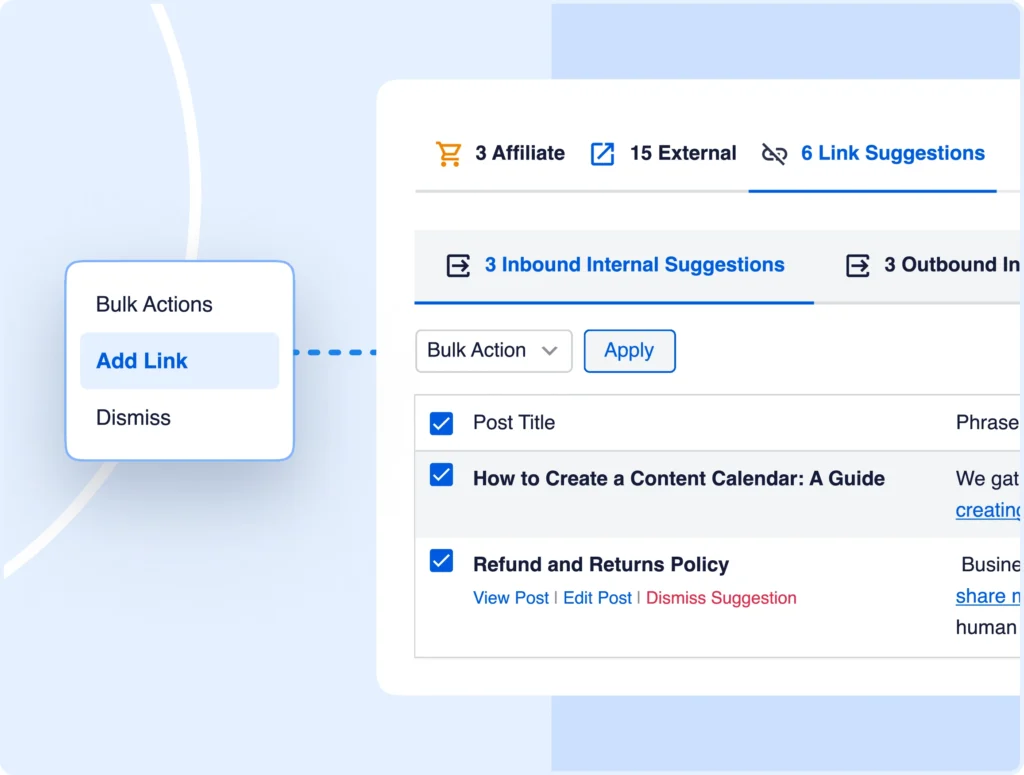 Use bulk actions to add multiple links at once.